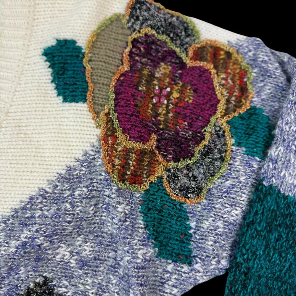 80's JACLYN SMITH funk knit cardigan sweater with metallic thread and beads - Picture 15 of 17
